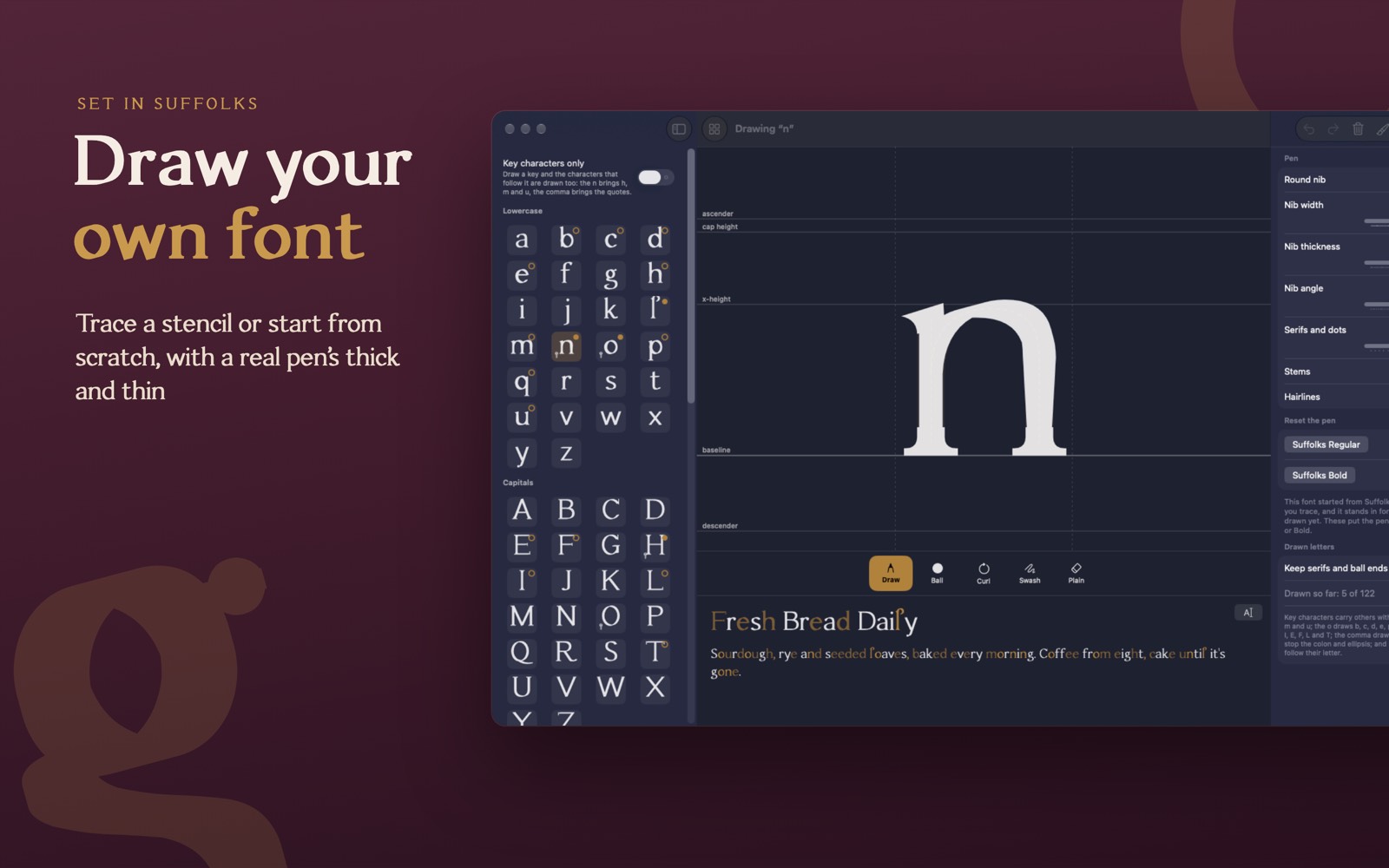 Lansdown Foundry on Mac: the letter editor