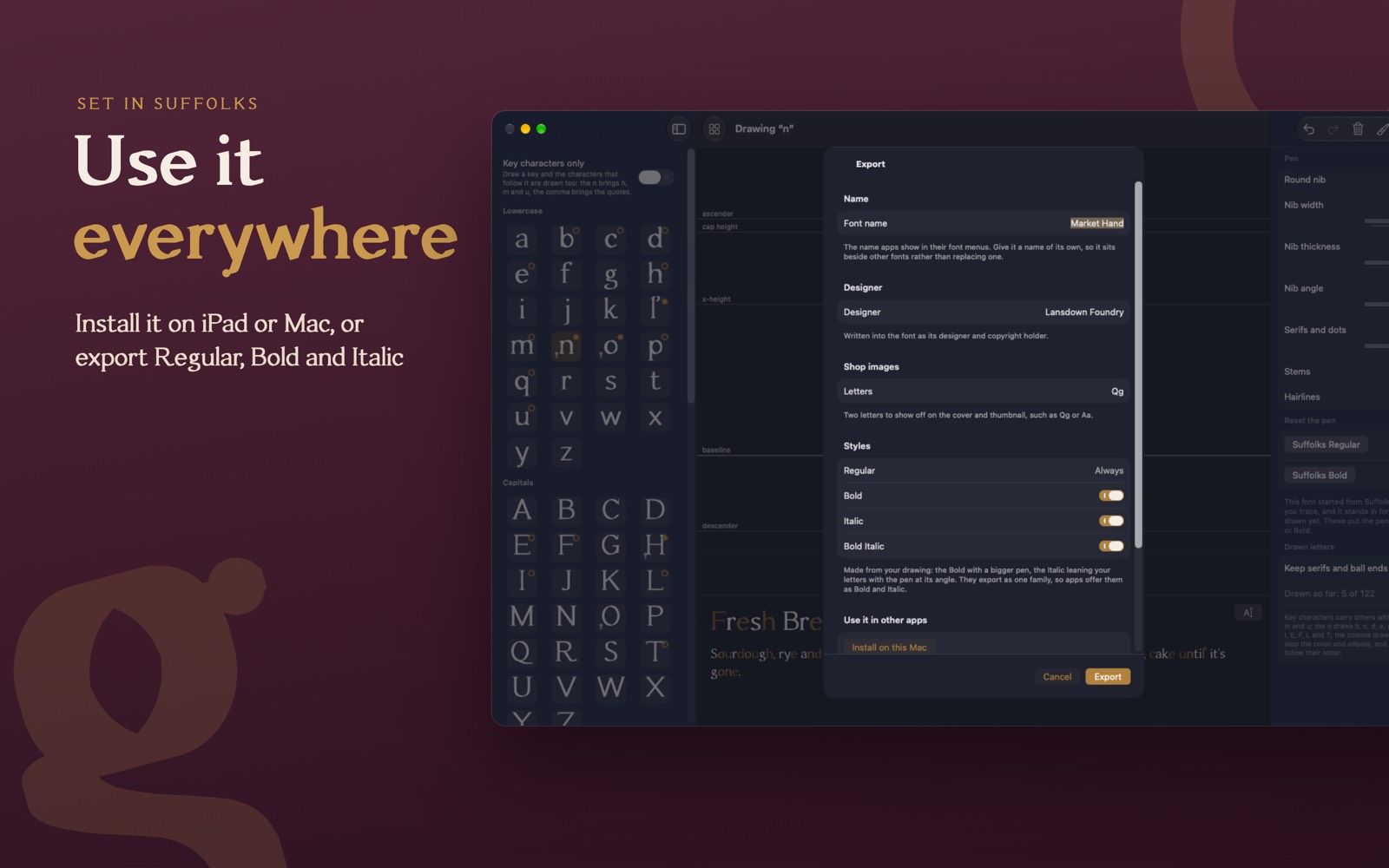 Lansdown Foundry on Mac: exporting a font